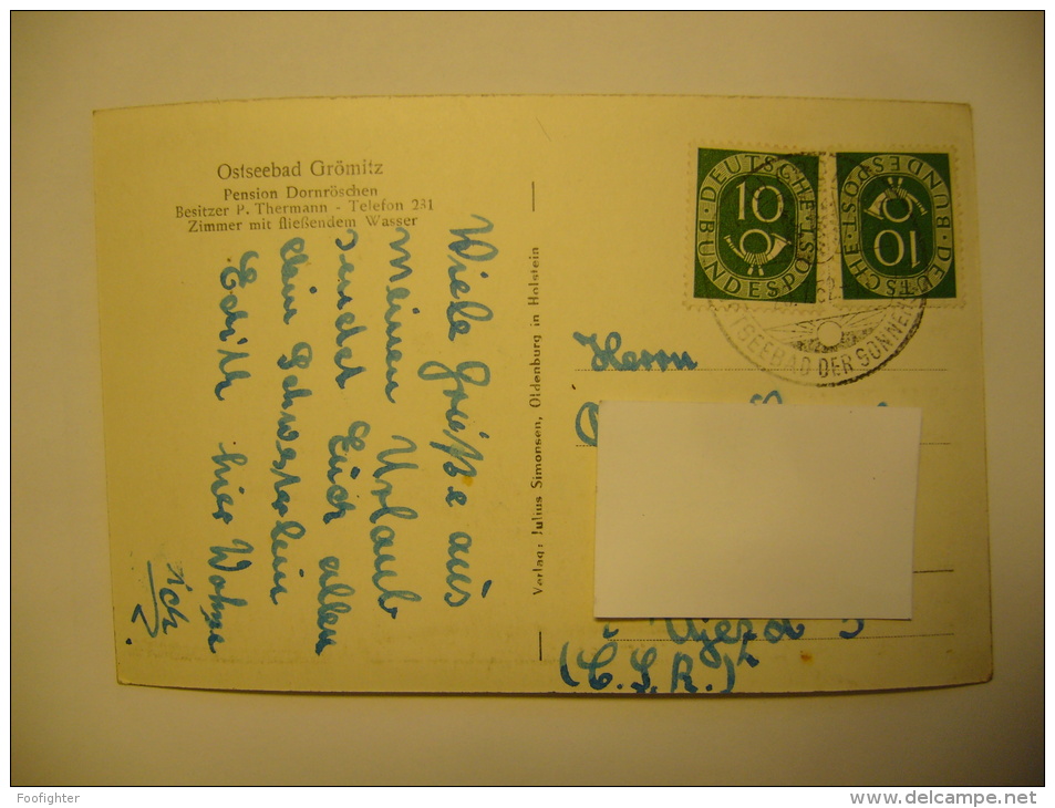 Germany: Ostseebad Grömitz - Pension Dornröschen - 1952 Used With Stamp Small Format - Groemitz