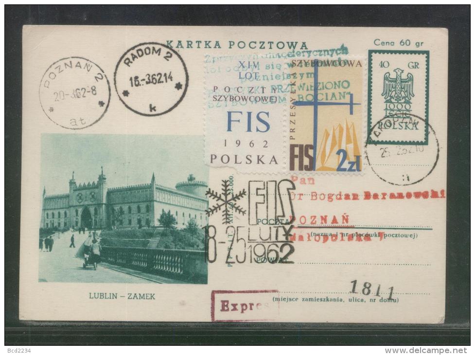 POLAND 1962 BOCIAN DELAYED 14TH GLIDER FLIGHT PC3 GREEN GREEN DELAY CACHET FIS SKIING CINDERELLA - Alianti