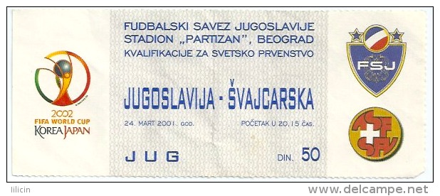 Sport Match Ticket UL000060 - Football (Soccer): Yugoslavia Vs Switzerland: 2001-03-24 - Eintrittskarten