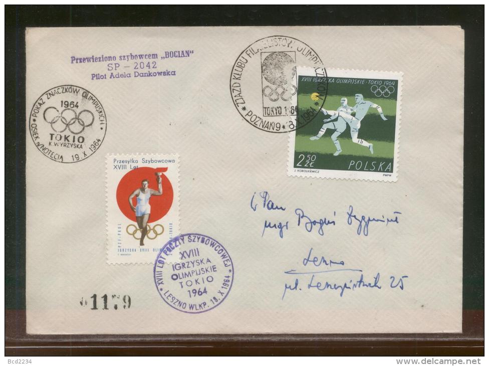 POLAND 1964 18TH GLIDER POST FLIGHT FOR 18TH OLYMPIC GAMES TOKYO BOCIAN FLOWN COVER GLIDING OLYMPICS RARER LOW NO - Alianti