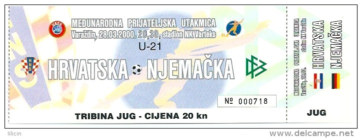 Sport Match Ticket UL000074 - Football (Soccer / Calcio): Croatia Vs Germany: U-21 2000-03-28 - Tickets D'entrée
