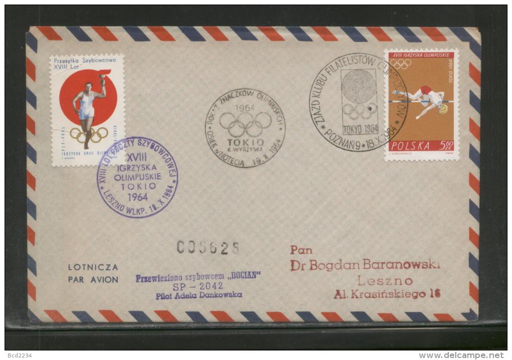 POLAND 1964 18TH GLIDER POST FLIGHT FOR 18TH OLYMPIC GAMES TOKYO BOCIAN FLOWN AIRMAIL COVER GLIDING OLYMPICS - Gliders