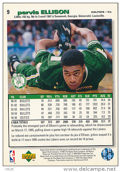 Basket NBA (1995), PERVIS ALLISON, N° 9, Boston Celtics, Upper Deck, Collector's Choice, Trading Cards... - 1990-1999