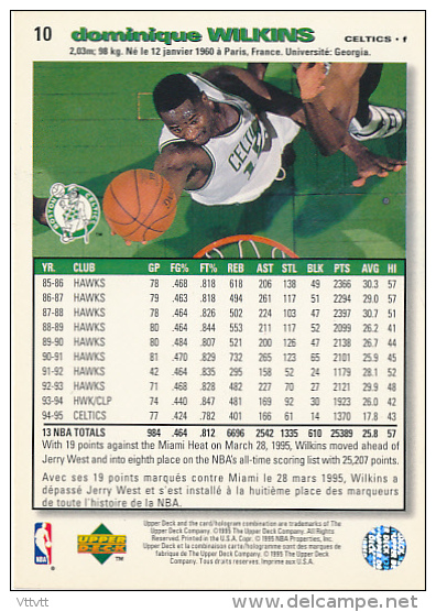 Basket NBA (1995), DOMINIQUE WILKINS, N° 10, Boston Celtics, Upper Deck, Collector's Choice, Trading Cards... - 1990-1999