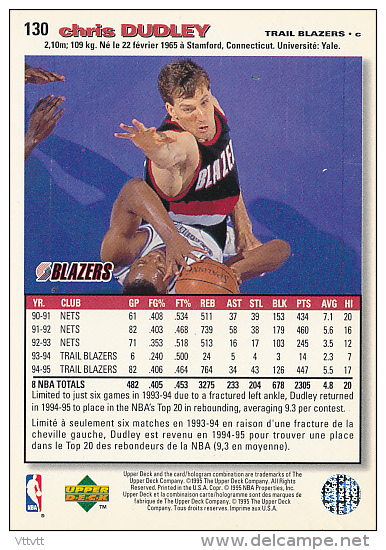 Basket NBA (1995), CHRIS DUDLEY, N° 130, Portland Trail Blazers, Upper Deck, Collector's Choice, Trading Cards... - 1990-1999