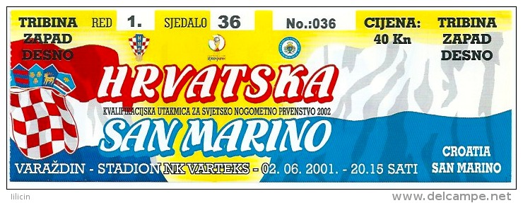 Sport Match Ticket UL000077 - Football (Soccer / Calcio) Croatia Vs San Marino 2001-06-02 - Match Tickets