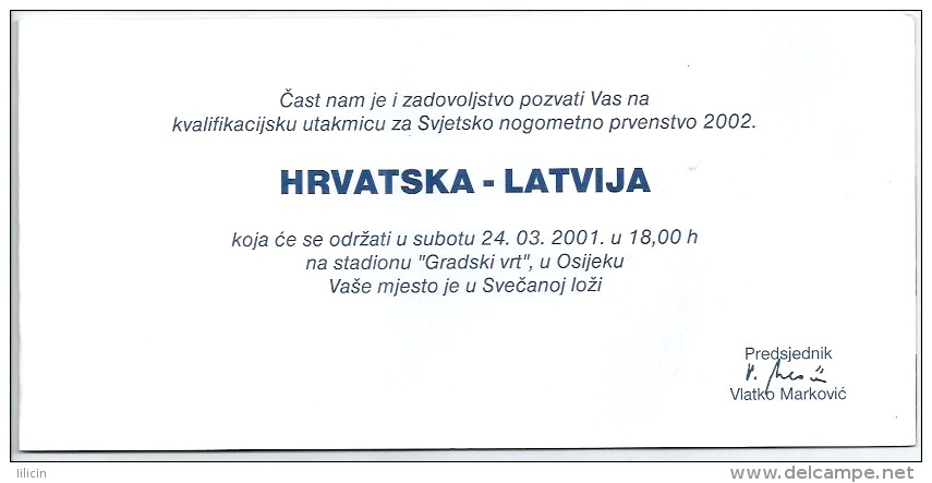 Sport Match Ticket UL000078 - Football (Soccer): Croatia Vs Latvia: 2001-03-24 - Eintrittskarten