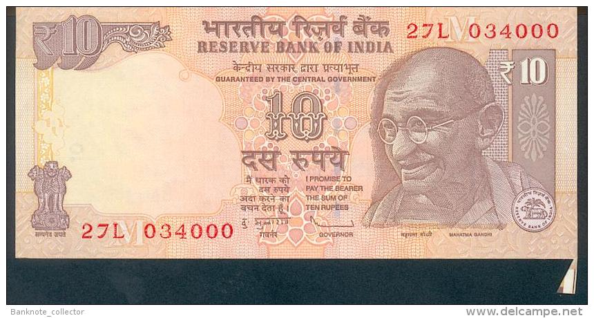 India, Indien, Wrong Cut Error Banknote, Fehlschnitt, 10 Rupees, P. 95, Sign. 90, 2013, UNC ! - India