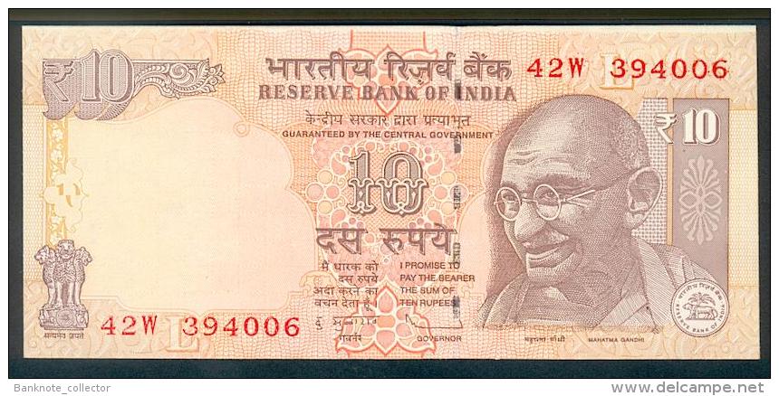 India, Indien, Wrong Cut Error Banknote, Fehlschnitt,10 Rupees, P. 95, Sign. 90, 2013, UNC ! - Indien