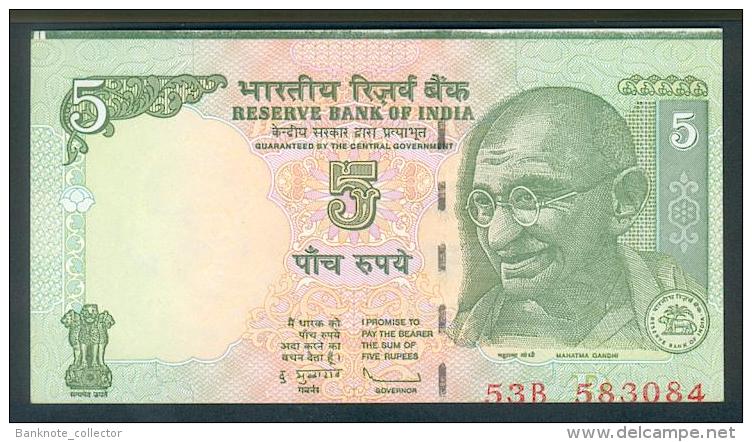 India, Indien, Wrong Cut Error Banknote, Fehlschnitt, 5 Rupees, P. 94, Sign. 90, 2010, UNC ! - Indien