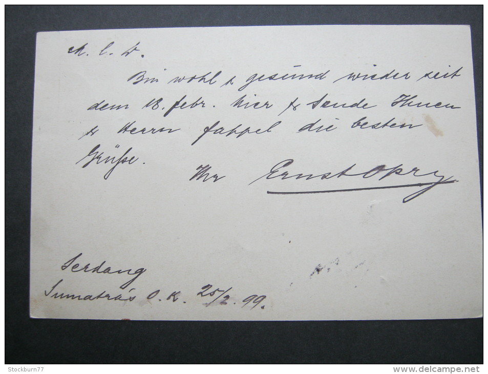 1899,  Einzeiler  Auf Karte Nach Deutschland - Nederlands-Indië