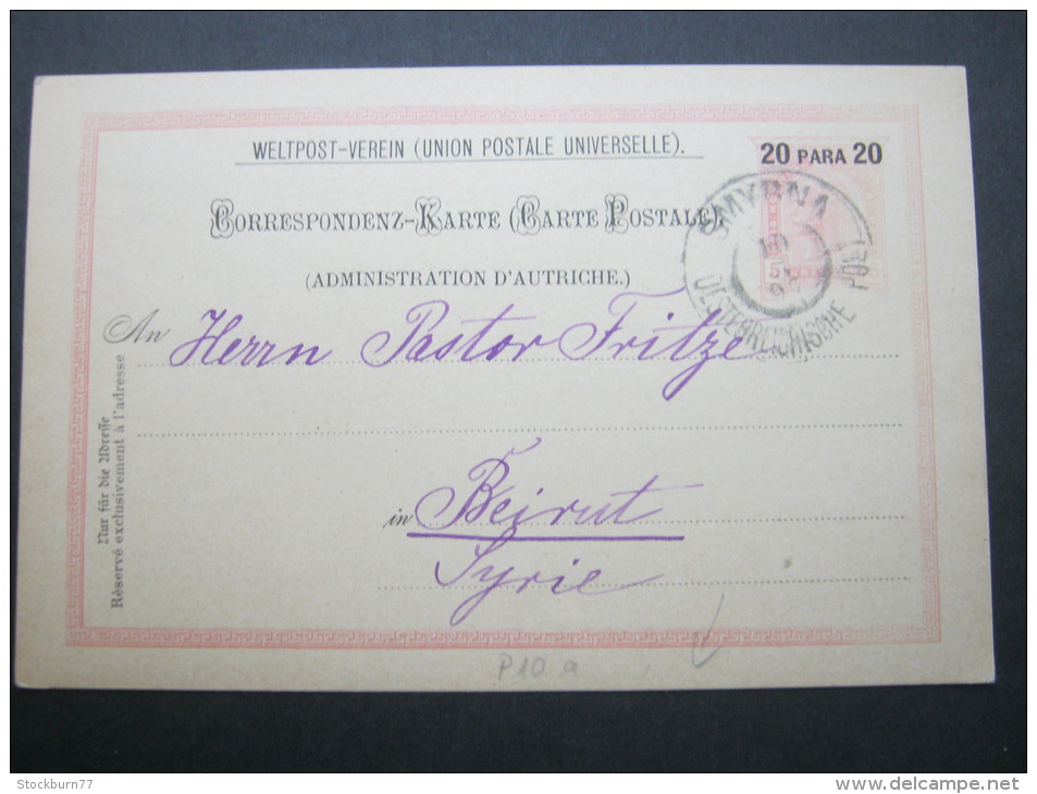 1897, Ganzsache Aus Smyrna Nach Beirut - Eastern Austria