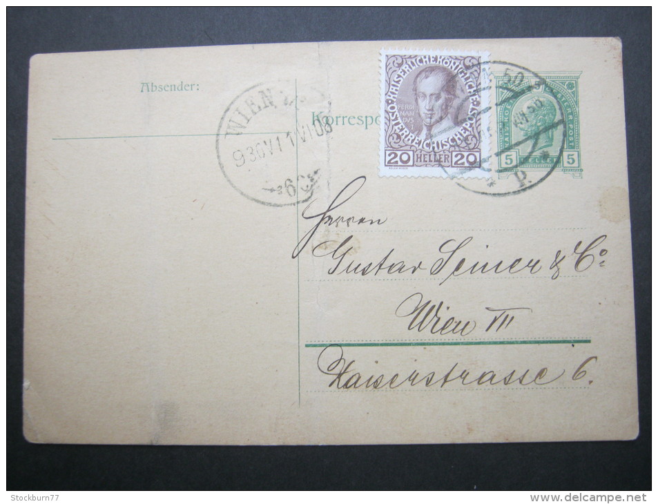 1908, Rohrpostkarte Wien - Briefe U. Dokumente