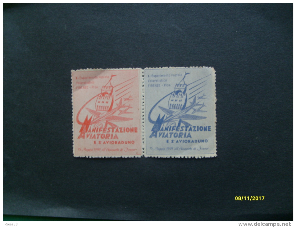 Etichetta Label Cinderella Chiudilettera COPPIA Manifestazione AVIATORIA  Firenze Maggio 1949 - Revenue Stamps