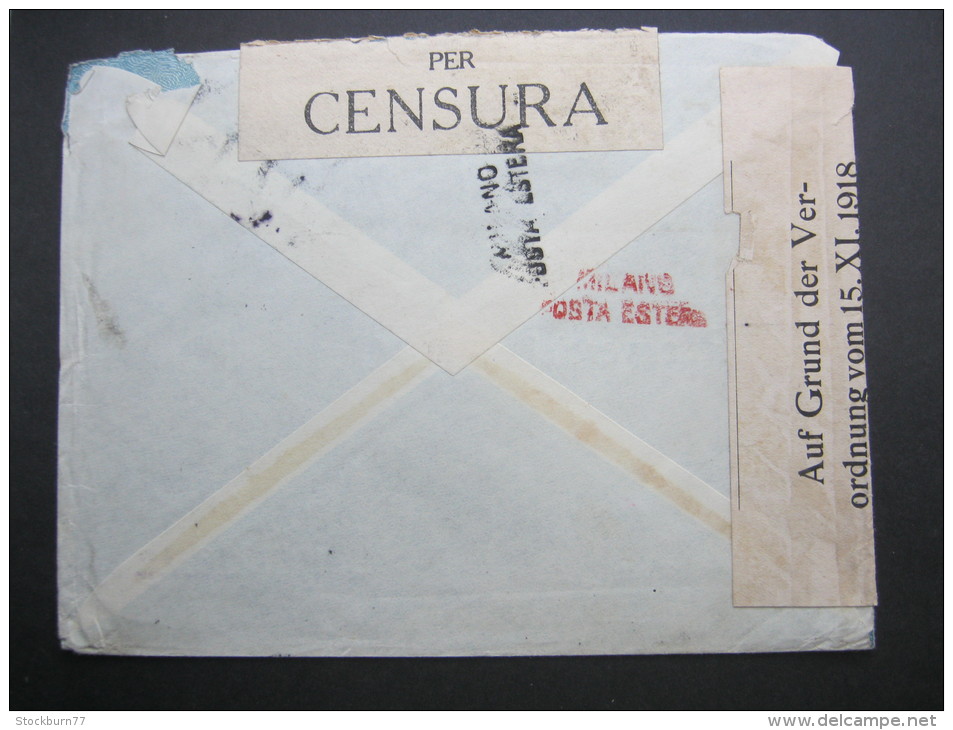 1919, Lettre  Censure  A Germania , Perfin - Marcophilia
