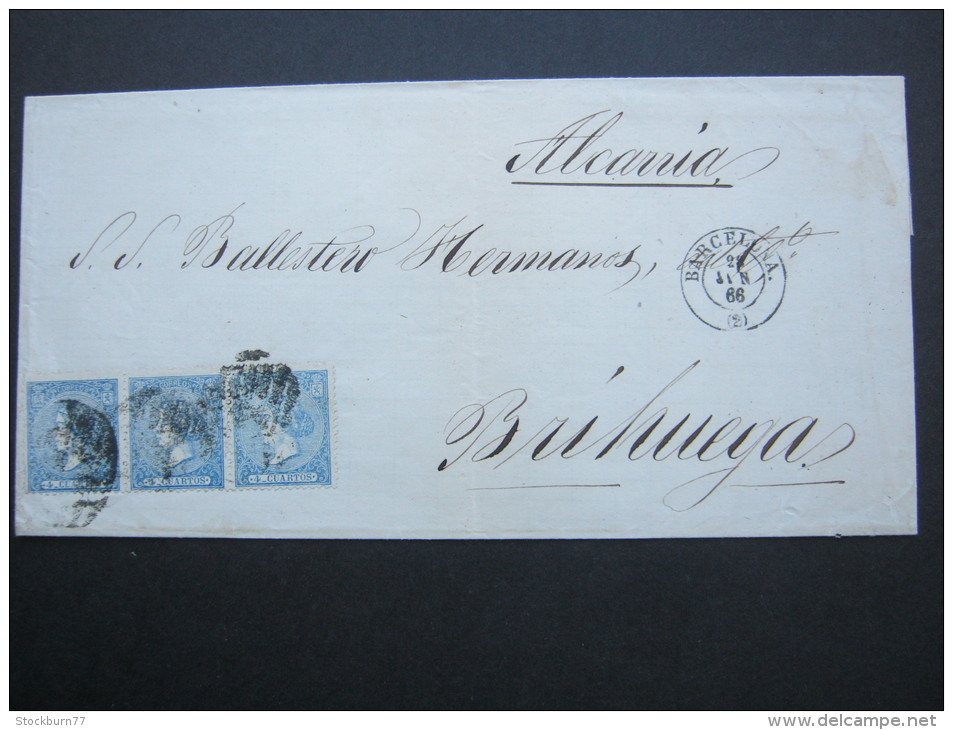 1866, 4 Crt., Strip Of 3  On Cover - Briefe U. Dokumente