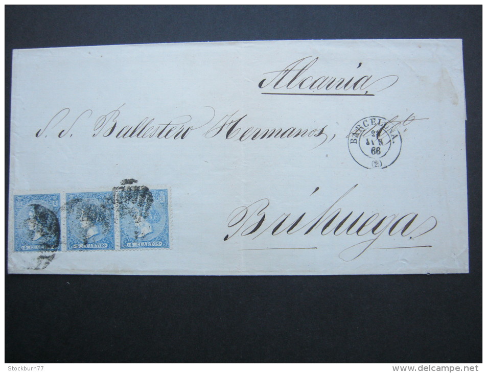 1866, 4 Crt., Strip Of 3  On Cover - Lettres & Documents