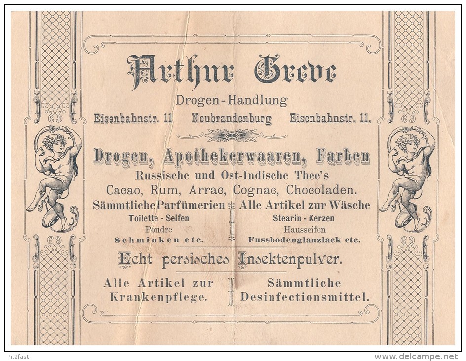 Uralte Rechnung 1896 - Drogen - Handlung , A. Greve , Neubrandenburg , Cacao , Russischer - Indischer Tee , Apotheke !!! - 1800 – 1899