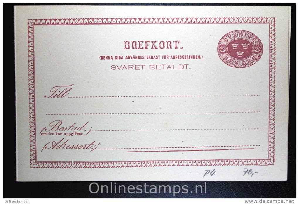 Sweden: Postcard Mi P 4 Svaret Betaldt Not Used - Entiers Postaux