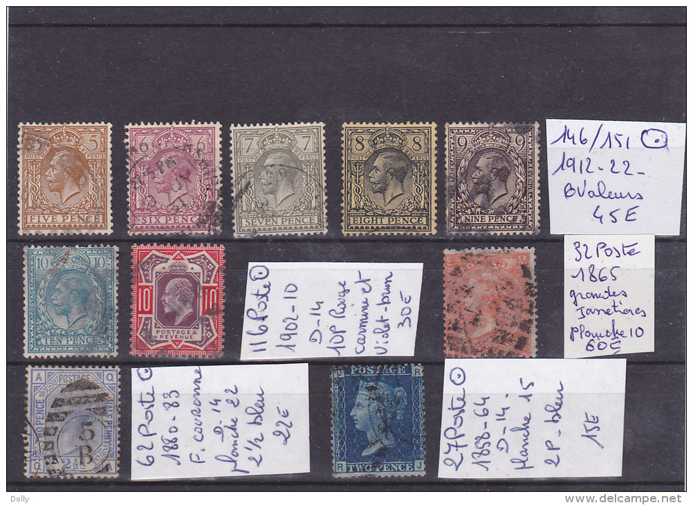 LOT DE TIMBRES DE GRANDE-BRETAGNE OBLITERES Nr27-32-62-116-146/51  VALEURS 10  COTE 172€ - Other & Unclassified