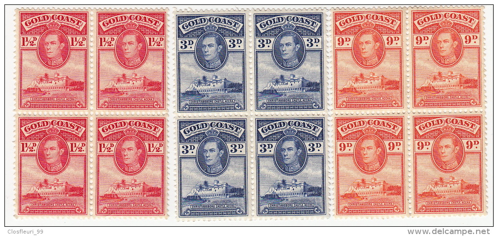 Three Blocks Of Four  New ** Of King George V +1/2 D,  3 D,  9 D. - Goudkust (...-1957)