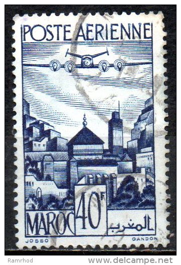 FRENCH MOROCCO 1947 Plane Over Moulay Idriss - 40f. - Blue   FU - Poste Aérienne