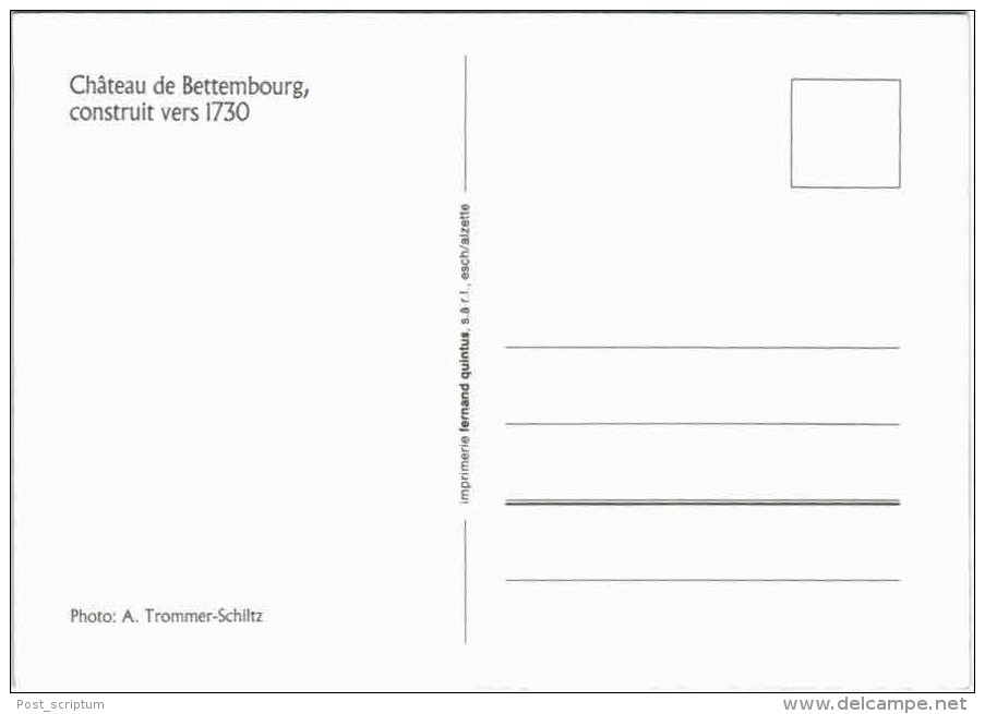 Luxembourg - Chateau De Bettembourg - Avec Timbre Du Château - Bettemburg
