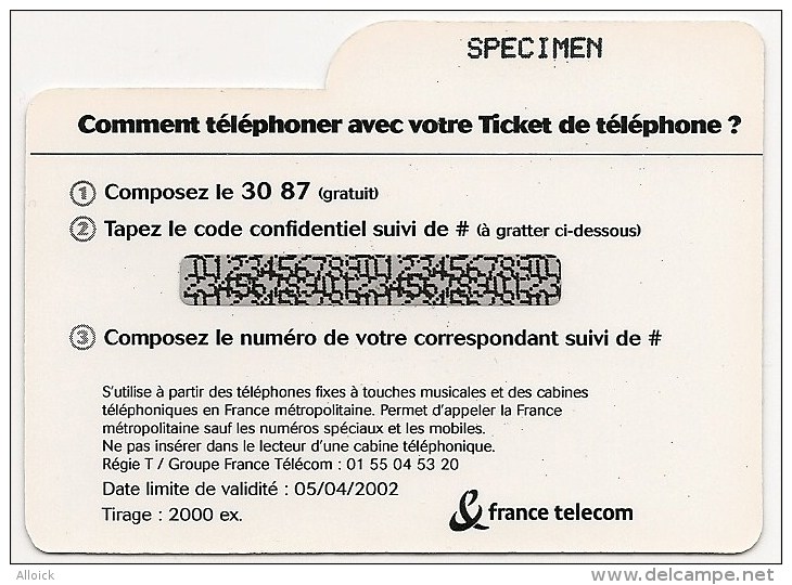 Ticket PR103 -  NEUF   -    La Côte En Poche   -  Atout Collection N°1   -      Echantillon 3mn  -  Spécimen  RARE  !!!! - Tickets FT