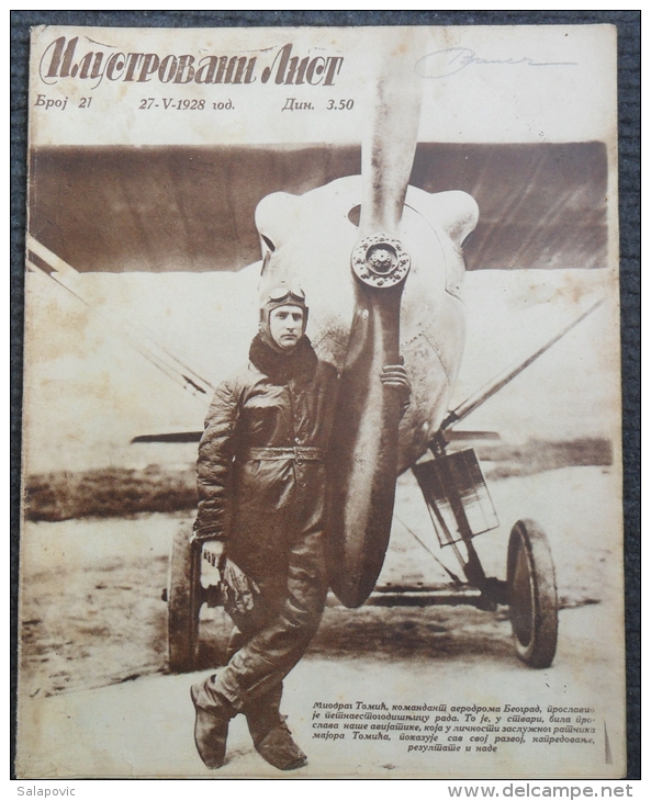 ILUSTROVANI LIST, MIODRAG TOMI&#262; KOMANDANT AERODROMA BEOGRAD  1928  KRALJEVINA SHS  4 SCANS - Magazines