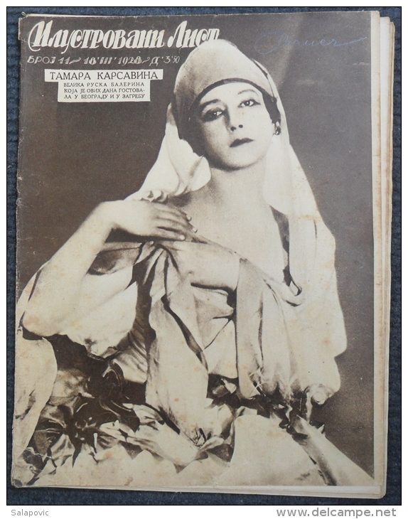 ILUSTROVANI LIST, TAMARA KARSAVINA  1928 KRALJEVINA SHS   4 SCANS - Revues & Journaux