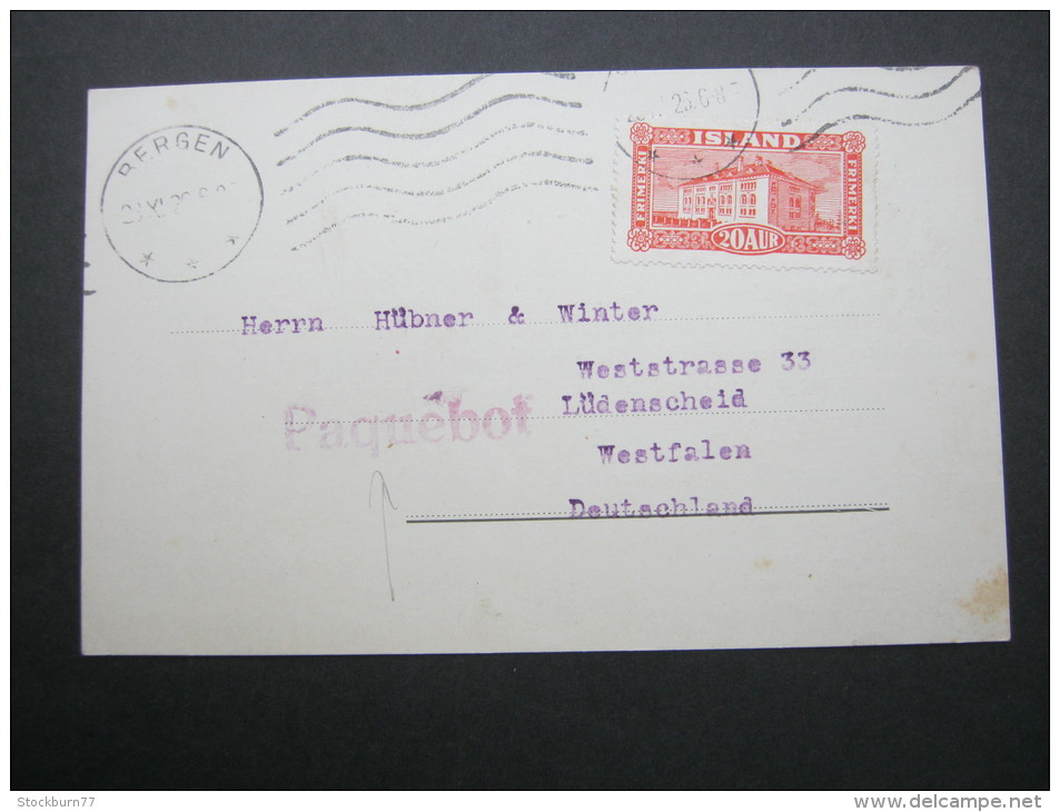 1926, Schiffskarte  Mit Stempel BERGEN - Lettres & Documents