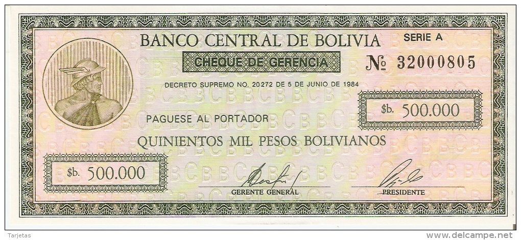 BILLETE DE BOLIVIA DE 500000 PESOS  DEL AÑO 1984 CON RESELLO PARTE TRASERA (RARO)  SIN CIRCULAR-UNCIRCULATED - Bolivië