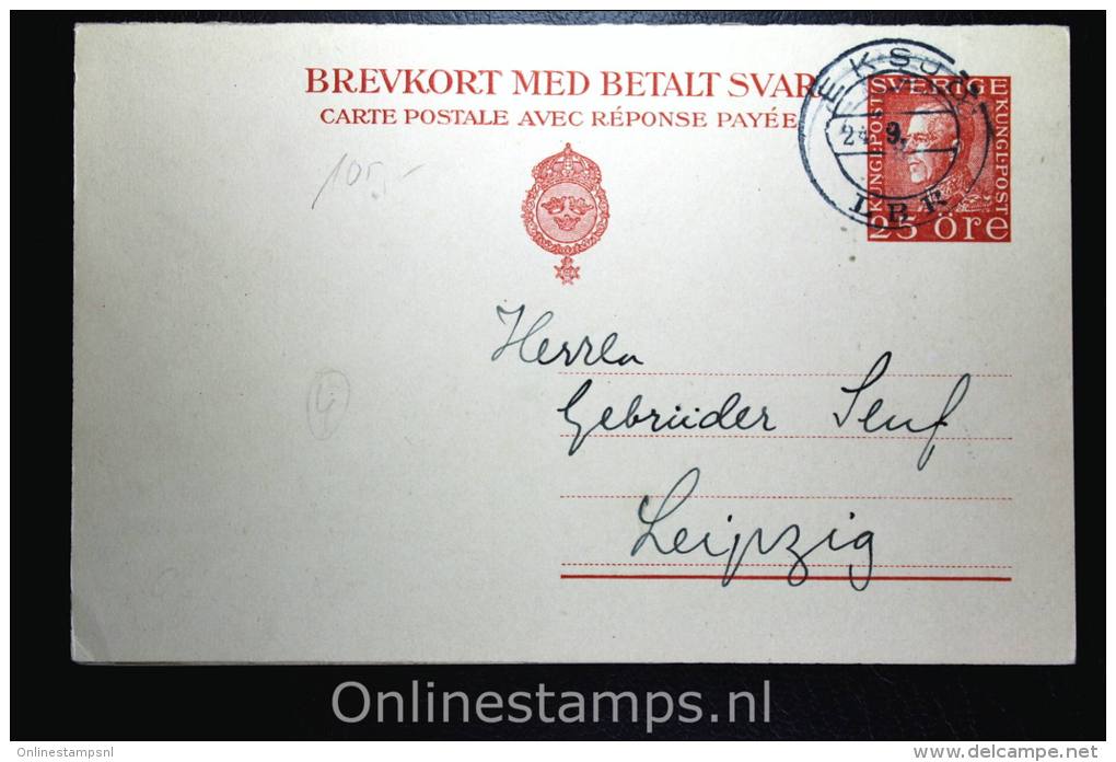 Sweden Postcard Mi Nr P 45 Med Betalt Svar Eksund (RR) To Leipzig Germany, 1921, Complete Set - Entiers Postaux