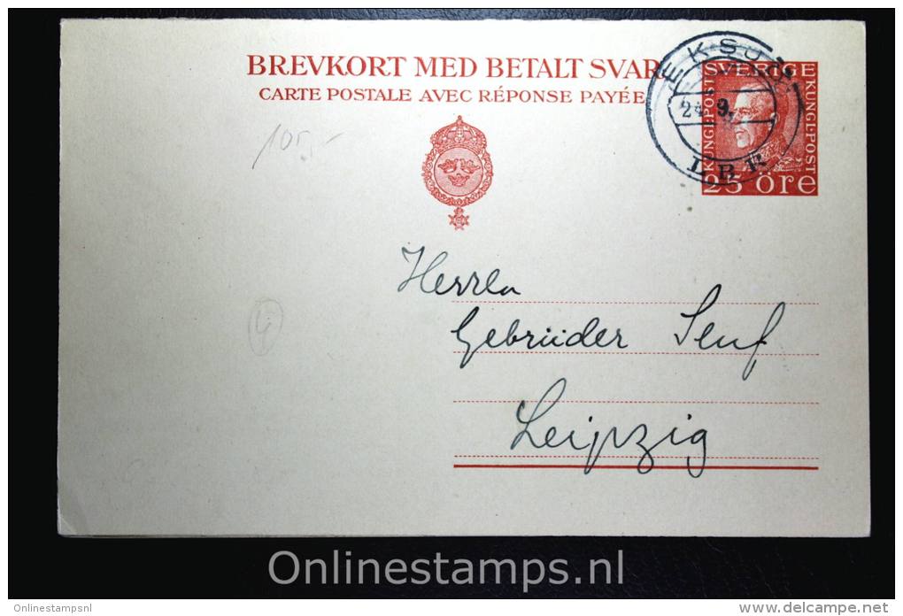 Sweden Postcard Mi Nr P 45 Med Betalt Svar Eksund (RR) To Leipzig Germany, 1921, Complete Set - Postwaardestukken