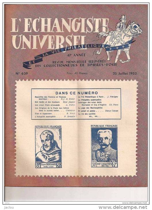 L´ECHANGISTE UNIVERSEL "LA VIE PHILATELIQUE" REVUE MENSUELLE ILLUSTREE 25 JUILLET1953 REF 15325 - Francés (desde 1941)