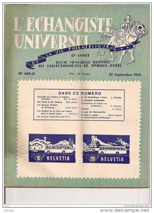 L´ECHANGISTE UNIVERSEL "LA VIE PHILATELIQUE" REVUE MENSUELLE ILLUSTREE 25 SEPTEMBRE1953 REF 15326 - Französisch (ab 1941)