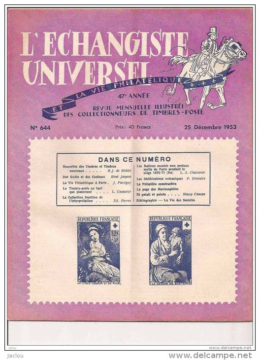 L´ECHANGISTE UNIVERSEL "LA VIE PHILATELIQUE" REVUE MENSUELLE ILLUSTREE 25 DECEMBRE1953 REF 15329 - Francés (desde 1941)