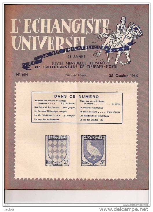 L´ECHANGISTE UNIVERSEL "LA VIE PHILATELIQUE" REVUE MENSUELLE ILLUSTREE 25 OCTOBRE 1954 REF 15334 - Français (àpd. 1941)