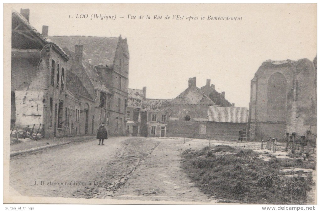 Cpa/pk 1918 Loo Lo-Reninge Vue De La Rue De L'Est Après Le Bombardement Destrooper - Lo-Reninge