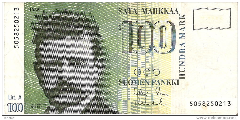 BILLETE DE FINLANDIA DE 100 MARKKAA DEL AÑO 1986  (BANKNOTE) BIRD-PAJARO - Finnland