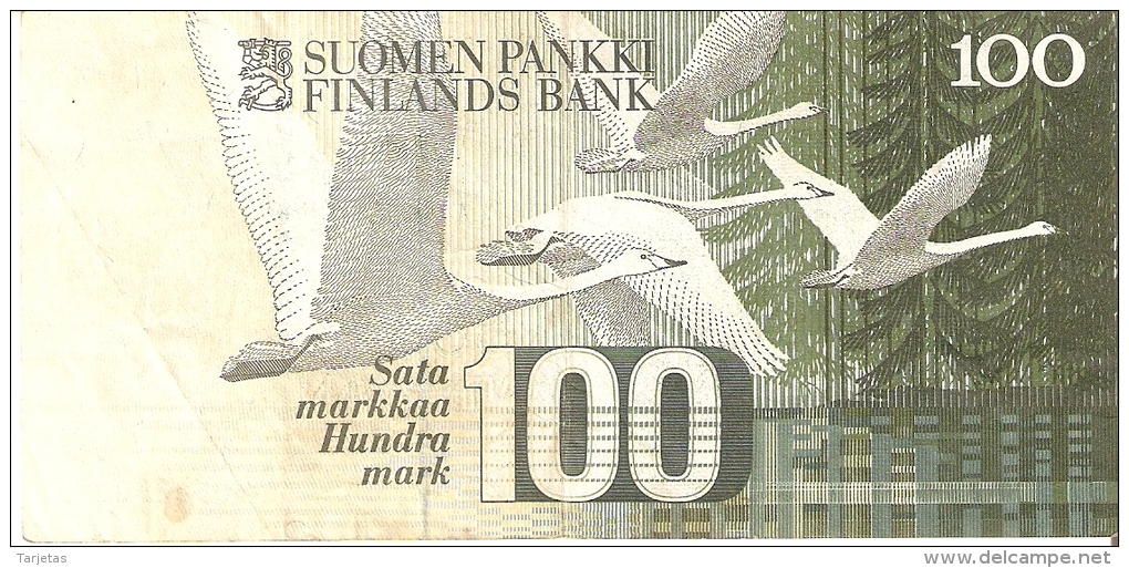 BILLETE DE FINLANDIA DE 100 MARKKAA DEL AÑO 1986  (BANKNOTE) BIRD-PAJARO - Finland