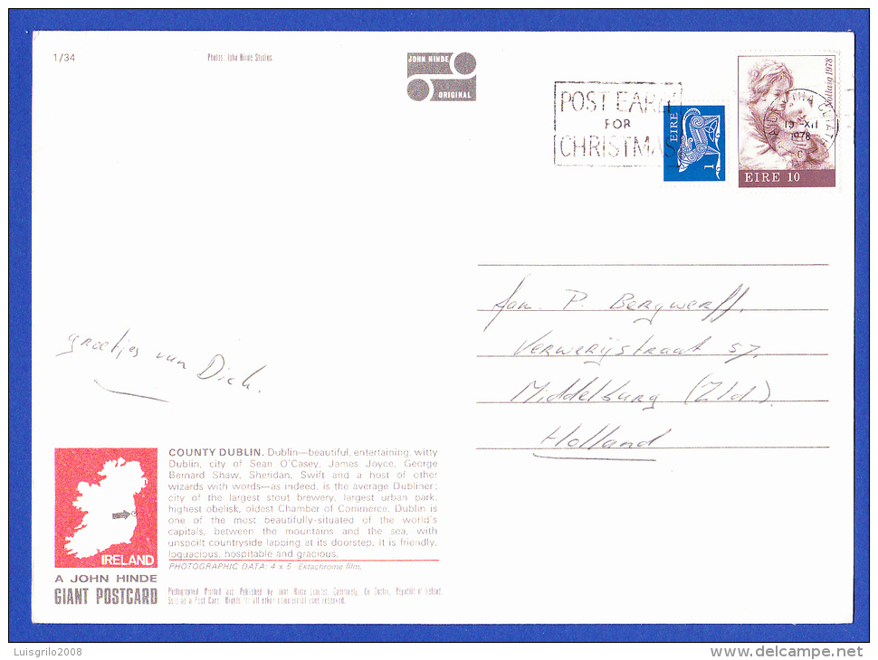 CARTE POSTALE GREETINGS FROM CO. DUBLIN -- CACHET - 10.12.1978 - Briefe U. Dokumente