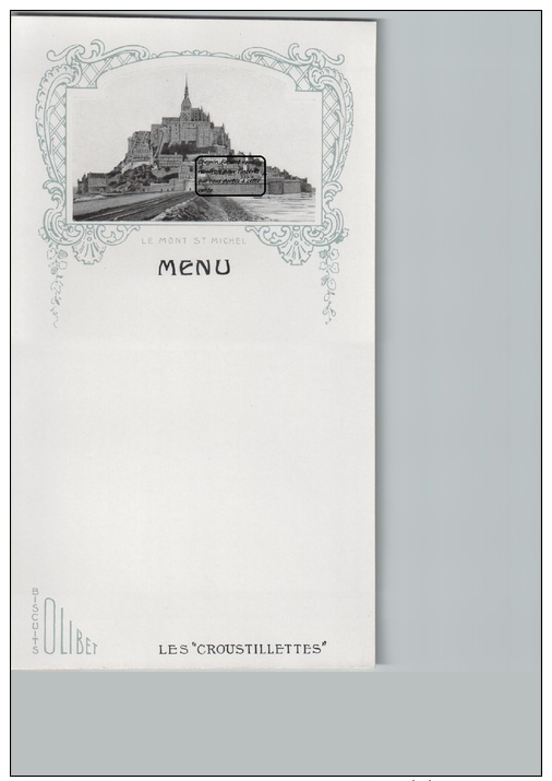 Beau Menu Vierge BISCUITS OLIBET -  MONT SAINT-MICHEL - Menus