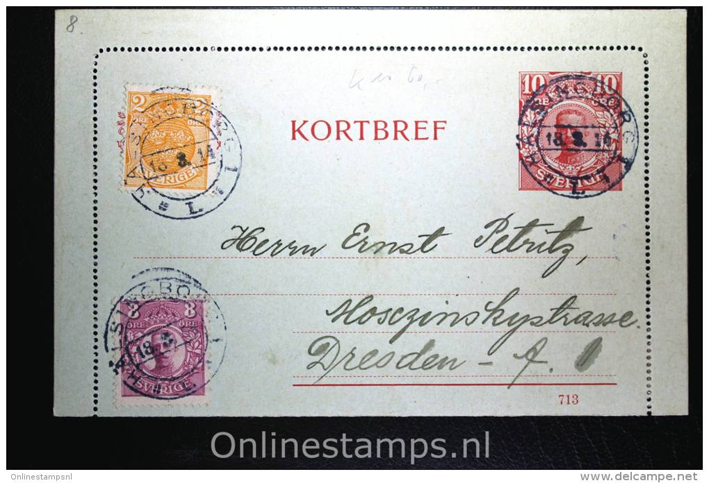 Sweden: Card Letter Kortbrief Mi K10 Upgraded, Halsingborg To Dresden Germany, - Enteros Postales