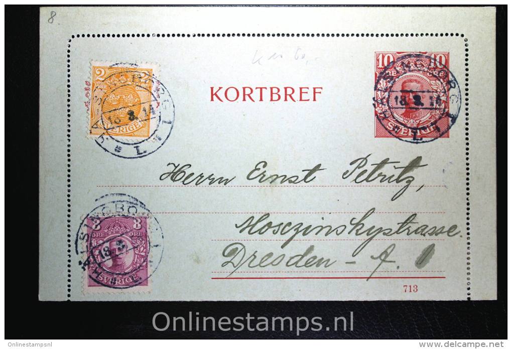 Sweden: Card Letter Kortbrief Mi K10 Upgraded, Halsingborg To Dresden Germany, - Postwaardestukken