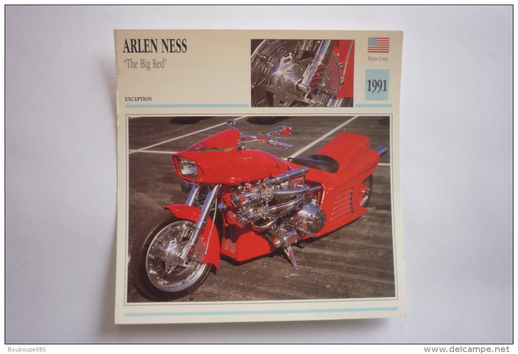 Transports - Sports Moto - Carte Fiche Technique Moto ( Arlen Ness - The Big Red - Eception  - 1991 - Motorcycle Sport