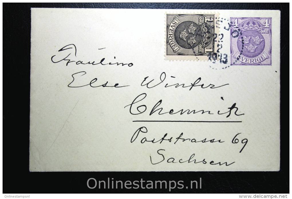 Sweden: Cover Mi. U 17 WM 1 , Used Upgraded Chemnitz Germany 1913 - Ganzsachen