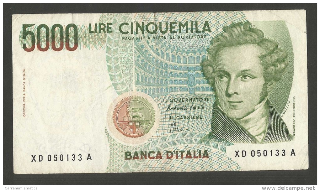 REPUBBLICA ITALIANA - 5000 Lire BELLINI - Serie Speciale SOSTITUTITVA XD (Firme: Fazio / Amici - 1996) - NON Comune - 5000 Lire