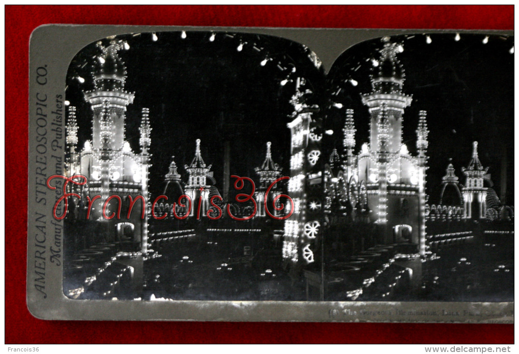Stereoscopic Photo STEREO The Gorgeous Illumination In NY New York City Luna Park Coney Island Circa 1905 - Stereoscopic
