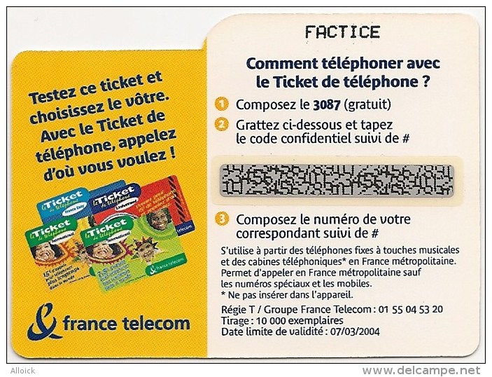 Ticket PR175 -   NEUF  -    Bretagne Et Pays De Loire    -    Echantillon  3 Mn   -  FACTICE   RARE - Tickets FT